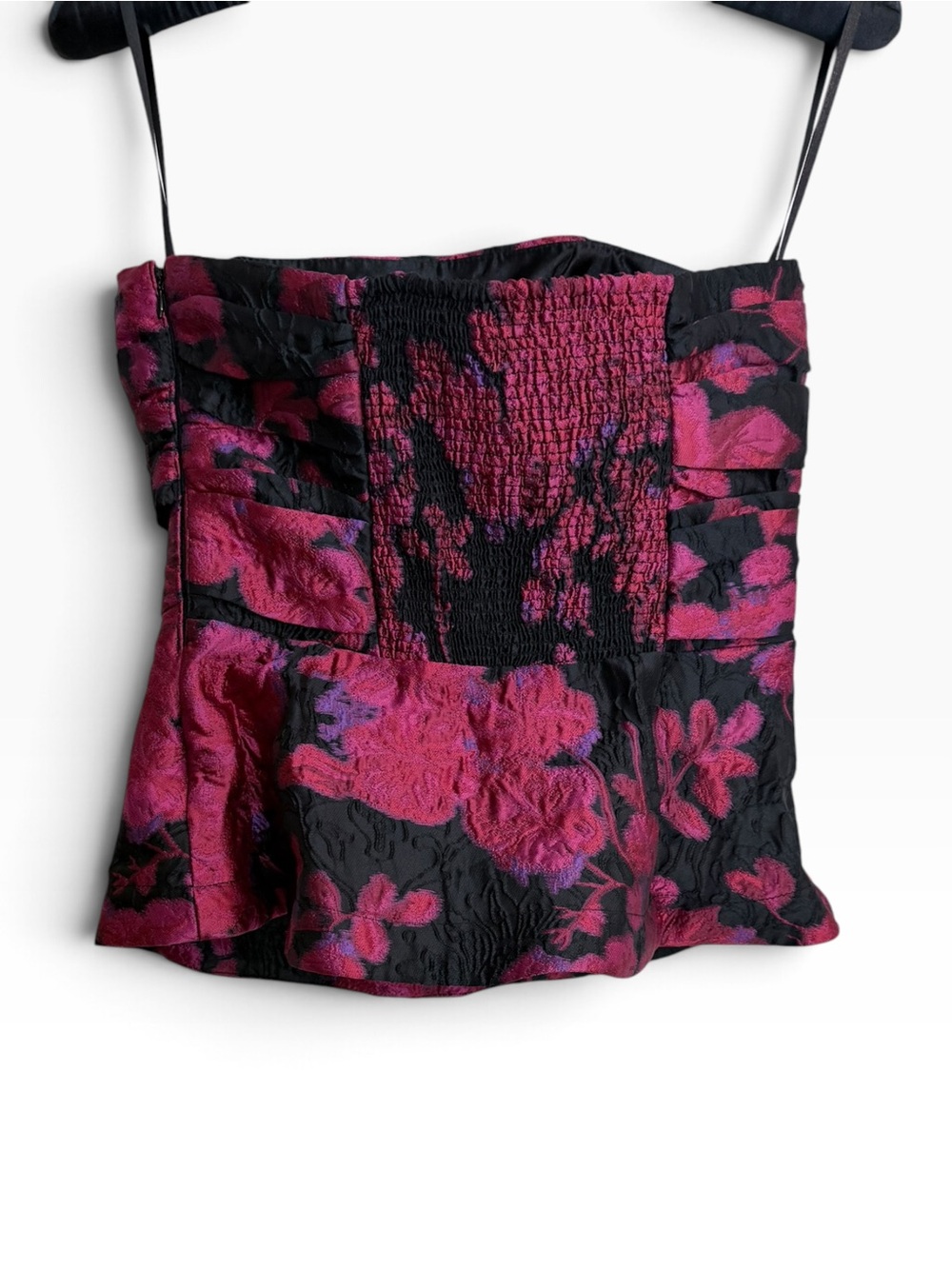 White House Black Market Black & Magenta Floral Strapless Camisole